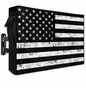Lsrtoss Black American Flag Weatherproof Outdoor TV Cover 52-55 Inch, Black White Star Striped Enclosure with Zipper & Roll Up Front Flap Lsrtoss Black American Flag Weatherproof Outdoor TV Cover 52-55 Inch, Black White Star Striped Enclosure with Zipper & Roll Up Front Flap