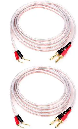 JORZOR 2 Pack Pin Type Plug to Banana Male Plug Speaker Cable, Audiophile 14 AWG OFC Speaker Wire 2M (6.6FT), 2 Pin to 2 Banana Plug JORZOR 2 Pack Pin Type Plug to Banana Male Plug Speaker Cable, Audiophile 14 AWG OFC Speaker Wire 2M (6.6FT), 2 Pin to 2 Banana Plug