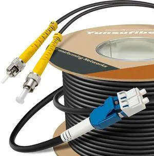 Yunsufiberpro 656ft / 200m Armored OD-5mm OS2 LC to ST Single Mode Fiber Cable, LC-ST Fiber Optic Patch Cord, Duplex 9/125um SMF Optical Jumper, Black Yunsufiberpro 656ft / 200m Armored OD-5mm OS2 LC to ST Single Mode Fiber Cable, LC-ST Fiber Optic Patch Cord, Duplex 9/125um SMF Optical Jumper, Black