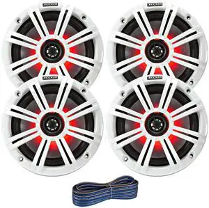 2 Pair (Qty 4) of Kicker 6.5" 2-Way 195 Watt Max Power Coaxial Marine Audio Multicolor LED Speakers with White Grilles, 50-Feet 16 Gauge Speaker Wire 2 Pair (Qty 4) of Kicker 6.5" 2-Way 195 Watt Max Power Coaxial Marine Audio Multicolor LED Speakers with White Grilles, 50-Feet 16 Gauge Speaker Wire
