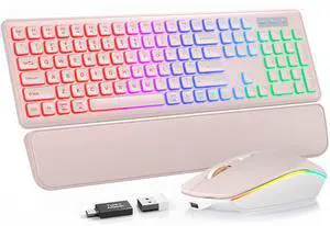 Wireless Keyboard and Mouse Combo, RGB Backlit, Rechargeable & Light Up Letters, Full-Size, Soft Typing, Sleep Mode, 2.4GHz Quiet Keyboard Set for Mac, Windows, Laptop, PC, Trueque KM42Pro Wireless Keyboard and Mouse Combo, RGB Backlit, Rechargeable & Light Up Letters, Full-Size, Soft Typing, Sleep Mode, 2.4GHz Quiet Keyboard Set for Mac, Windows, Laptop, PC, Trueque KM42Pro