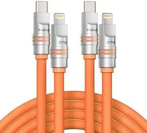 Hichain 2Pack Chubby Lightning Cable 27W Fast Charging USB C Cable Orange Lightning Cable for iPhone iPad 4FT+6.5FT Silicone USB C Cable Compatible with iPhone 14 13 12 11 X 8 Series Hichain 2Pack Chubby Lightning Cable 27W Fast Charging USB C Cable Orange Lightning Cable for iPhone iPad 4FT+6.5FT Silicone USB C Cable Compatible with iPhone 14 13 12 11 X 8 Series