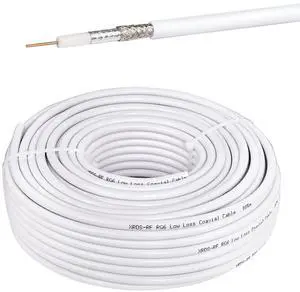XRDS -RF RG6 Dual Shield Cable 100FT, 18 AWG 75 Ohm Bare Copper Conductor RG6 Coaxial Cable (100 feet, White) XRDS -RF RG6 Dual Shield Cable 100FT, 18 AWG 75 Ohm Bare Copper Conductor RG6 Coaxial Cable (100 feet, White)