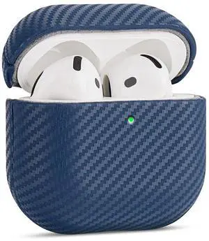 Haobobro Leather Case - for AirPods 4 with Active Noise Cancellation/AirPods 4 Case Cover - Selected Skin-Friendly Leather, with Carbon Fibre Texture, Handmade Drop Protective Hard Cover - Blue Haobobro Leather Case - for AirPods 4 with Active Noise Cancellation/AirPods 4 Case Cover - Selected Skin-Friendly Leather, with Carbon Fibre Texture, Handmade Drop Protective Hard Cover - Blue
