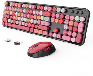 Wireless Keyboard and Mouse Combo, Ergonomic Full Size Typewriter Retro Round Keycaps Keyboard, Compatible with Windows, PC, Perfer for Home and Office Keyboards (Red Wireless Keyboard and Mouse Combo, Ergonomic Full Size Typewriter Retro Round Keycaps Keyboard, Compatible with Windows, PC, Perfer for Home and Office Keyboards (Red