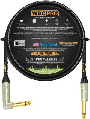 6 Foot - WBC-PRO-Guitar 20 AWG - Low-Cap (18pF/ft) Pro-Grade Graphite-Based - Dual-Shielded Guitar, Bass, Instrument Cable with Amphenol QM2R-AU & QM2P-AU Inch (6.35mm) Gold TS Connectors 6 Foot - WBC-PRO-Guitar 20 AWG - Low-Cap (18pF/ft) Pro-Grade Graphite-Based - Dual-Shielded Guitar, Bass, Instrument Cable with Amphenol QM2R-AU & QM2P-AU Inch (6.35mm) Gold TS Connectors