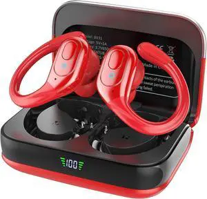sajawass Wireless Earbuds Headphones Bluetooth 5.4, Noise Canceling Ear Buds with 75hr Playtime, IPX7 Waterproof Earphones Over-Ear Earphones for Sports/Workouts, LED Power Display - Red sajawass Wireless Earbuds Headphones Bluetooth 5.4, Noise Canceling Ear Buds with 75hr Playtime, IPX7 Waterproof Earphones Over-Ear Earphones for Sports/Workouts, LED Power Display - Red