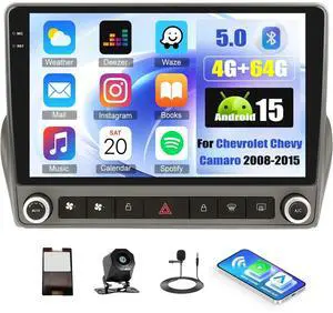 Android 15 4+64G Car Stereo for Chevrolet Chevy Camaro 2008-2015 With Wireless A-pple Carplay Android Auto, 9" 1280*720 Touchscreen Unit With Bluetooth-5.0 32-EQ/GPS WiFi/ FM/RDS SWC+Backup Cam Android 15 4+64G Car Stereo for Chevrolet Chevy Camaro 2008-2015 With Wireless A-pple Carplay Android Auto, 9" 1280*720 Touchscreen Unit With Bluetooth-5.0 32-EQ/GPS WiFi/ FM/RDS SWC+Backup Cam