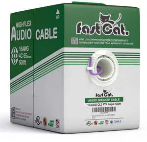 fast Cat. Speaker Wire 16 Guage 4C, UL Listed & CMR/CL3R-FT4 Rated - Speaker Cable w/PVC Jacket, 100% Oxygen-Free Pure Bare Copper - (65) HighFlex 16 Guage Wire - in-Wall Use-500ft Bulk Cable, Purple fast Cat. Speaker Wire 16 Guage 4C, UL Listed & CMR/CL3R-FT4 Rated - Speaker Cable w/PVC Jacket, 100% Oxygen-Free Pure Bare Copper - (65) HighFlex 16 Guage Wire - in-Wall Use-500ft Bulk Cable, Purple