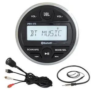 JBL PRV-175 Marine Gauge Hole Mount USB Bluetooth AM/FM Digital Stereo Receiver, USB 3.5MM AUX to RCA Interface Mount Cable + 22" Wired Radio Antenna JBL PRV-175 Marine Gauge Hole Mount USB Bluetooth AM/FM Digital Stereo Receiver, USB 3.5MM AUX to RCA Interface Mount Cable + 22" Wired Radio Antenna