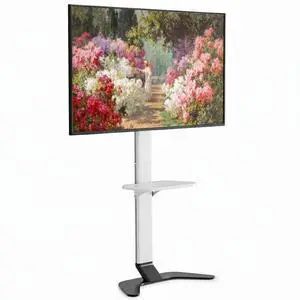 ECOTINY Ultra Slim Floor TV Stand for 3786 Inch TVs, Modern Curved Base with Shelf, Adjustable Height & Tilt, Space-Saving Design with Cable Management, Fits VESA 600x400mm, White ECOTINY Ultra Slim Floor TV Stand for 3786 Inch TVs, Modern Curved Base with Shelf, Adjustable Height & Tilt, Space-Saving Design with Cable Management, Fits VESA 600x400mm, White