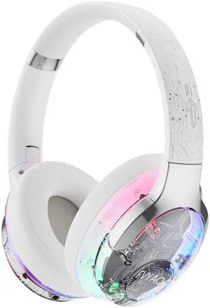 FVYAO Bluetooth Headphones Over Ear with RGB Light, Foldable Lightweight Wireless Over Ear Headphone Bluetooth 6.0, 65H Playtime, Comfortable Breathable Safe for Working Gaming Travel (White) FVYAO Bluetooth Headphones Over Ear with RGB Light, Foldable Lightweight Wireless Over Ear Headphone Bluetooth 6.0, 65H Playtime, Comfortable Breathable Safe for Working Gaming Travel (White)