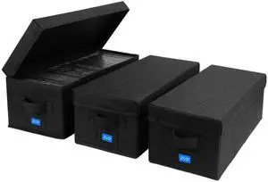 BOATISLE DVD Storage Box with Handles and Lid, 3 Pack - Black, DVD Case Holder Organizer with External Label Slots, Stackable for Dust-Free and Space-Saving Media Storage BOATISLE DVD Storage Box with Handles and Lid, 3 Pack - Black, DVD Case Holder Organizer with External Label Slots, Stackable for Dust-Free and Space-Saving Media Storage