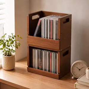 BrightRow 2 Set Wooden DVD Storage Box Small Spaces Friendly, Desktop DVD Organizer Holds up to 26 Cases, Compact Media Storage Shelf with Carrying Handle BrightRow 2 Set Wooden DVD Storage Box Small Spaces Friendly, Desktop DVD Organizer Holds up to 26 Cases, Compact Media Storage Shelf with Carrying Handle