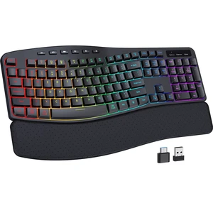 COLIKES Wireless Ergonomic Keyboard, Backlit Keyboard Silent with 15 RGB Lighting Effects, Leather Wrist Rest, 2500mAh Rechargeable, Multimedia Keys, Wave Keyboard for PC Computer Laptop Window COLIKES Wireless Ergonomic Keyboard, Backlit Keyboard Silent with 15 RGB Lighting Effects, Leather Wrist Rest, 2500mAh Rechargeable, Multimedia Keys, Wave Keyboard for PC Computer Laptop Window
