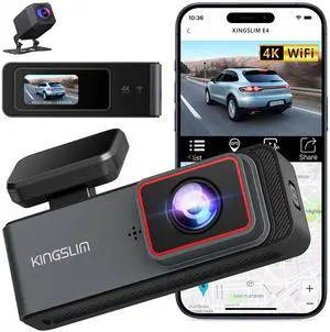 Kingslim E4 4K Dash Cam Front and Rear, WiFi Front 4K Rear 1080P Dual Dash Camera for Cars, Mini Dashcam with APP Control, Night Vision, Parking Mode Kingslim E4 4K Dash Cam Front and Rear, WiFi Front 4K Rear 1080P Dual Dash Camera for Cars, Mini Dashcam with APP Control, Night Vision, Parking Mode