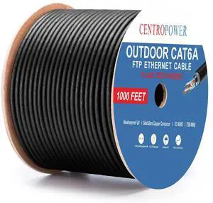 CENTROPOWER Cat 6A Outdoor Direct Burial Ethernet Cable, Shielded F/UTP, 1000 ft, 23AWG Solid Bare Copper, 750MHz, Double Sheath Waterproof, UV, CMR, Black, 10Gbps, PoE++, 4PPoE, ETL Listed CENTROPOWER Cat 6A Outdoor Direct Burial Ethernet Cable, Shielded F/UTP, 1000 ft, 23AWG Solid Bare Copper, 750MHz, Double Sheath Waterproof, UV, CMR, Black, 10Gbps, PoE++, 4PPoE, ETL Listed
