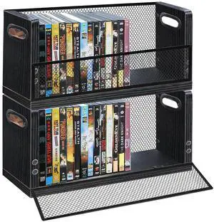 PUTNATRUE DVD Storage Box, 2 Pack Holds 56 DVDs (28 Each), Stackable Wood & Metal Organizer with Magnetic Opening Door for Blu ray, CDs, Video Game Cases, VHS Tapes PUTNATRUE DVD Storage Box, 2 Pack Holds 56 DVDs (28 Each), Stackable Wood & Metal Organizer with Magnetic Opening Door for Blu ray, CDs, Video Game Cases, VHS Tapes