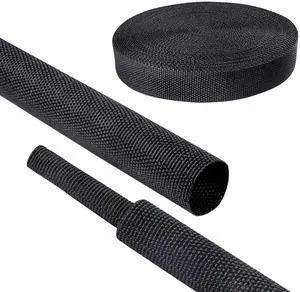 Black 2:1 Ratio Automotive Heat Shrink Braided Sleeving,Wear-Resistant Flat Woven Shrinkable Sleeve Fabric Car Cable Wires Hoses Protection (1/2"-26ft) Black 2:1 Ratio Automotive Heat Shrink Braided Sleeving,Wear-Resistant Flat Woven Shrinkable Sleeve Fabric Car Cable Wires Hoses Protection (1/2"-26ft)