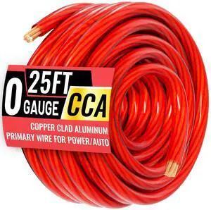 0 Gauge Wire 25FT Red Copper Clad Aluminum CCA 1/0 Battery Cable, Primary Power/Ground Cable for Car Audio Speaker, RV Trailer, Amp, Inverter RV Truck, Marine, Solar Equipment, Translucent Jacket 0 Gauge Wire 25FT Red Copper Clad Aluminum CCA 1/0 Battery Cable, Primary Power/Ground Cable for Car Audio Speaker, RV Trailer, Amp, Inverter RV Truck, Marine, Solar Equipment, Translucent Jacket