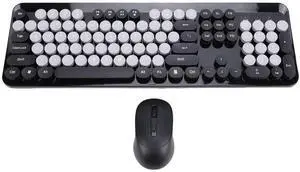 Wisoqu Wireless Keyboard and Mouse Combo, 2.4GHz Plug and Play with Retro Typewriter Style Round Keycaps, 104 Keys with Numeric Pad, for PC Laptop Desktop (Black) Wisoqu Wireless Keyboard and Mouse Combo, 2.4GHz Plug and Play with Retro Typewriter Style Round Keycaps, 104 Keys with Numeric Pad, for PC Laptop Desktop (Black)