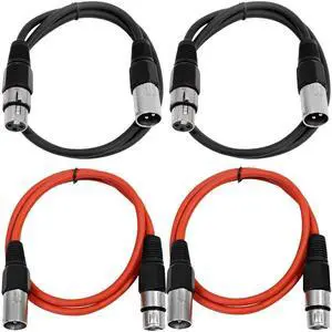 Seismic Audio - SAXLX-2-4 Pack of 2' XLR Male to XLR Female Patch Cables - Balanced - 2 Foot Patch Cord - Black and Red Seismic Audio - SAXLX-2-4 Pack of 2' XLR Male to XLR Female Patch Cables - Balanced - 2 Foot Patch Cord - Black and Red