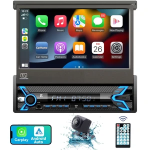 Motorized Single Din Touchscreen Car Stereo, Apple Carplay & Android Auto Motorized Single Din Touchscreen Car Stereo, Apple Carplay & Android Auto