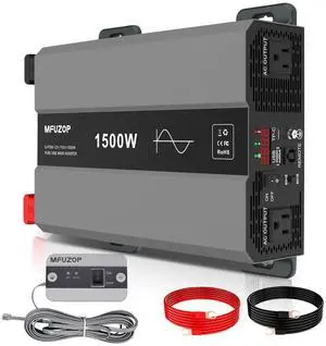 MFUZOP Pure Sine Wave Inverter 1500W Power 12V DC to 110V 120V AC Converter 3000W Peak Power Inverter with Dual AC Outlets USB Port Type-C Remote Control LCD Display for Truck RV Vehicles Solar MFUZOP Pure Sine Wave Inverter 1500W Power 12V DC to 110V 120V AC Converter 3000W Peak Power Inverter with Dual AC Outlets USB Port Type-C Remote Control LCD Display for Truck RV Vehicles Solar