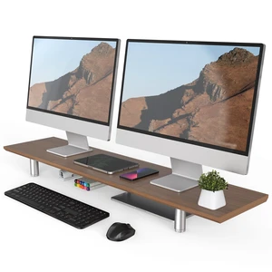 Fenge 39.4 Dual Monitor Stand with Height Adjustable Legs, Brown Fenge 39.4 Dual Monitor Stand with Height Adjustable Legs, Brown