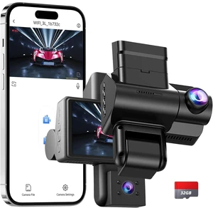 Front and Rear Dash cam with Parking Monitoring, 2K + 1080P Camera with 32 GB SD Card, Motion Detection, Infrared Night Vision, Sensor Front and Rear Dash cam with Parking Monitoring, 2K + 1080P Camera with 32 GB SD Card, Motion Detection, Infrared Night Vision, Sensor