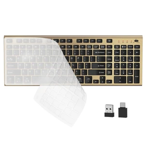 FENIFOX Wireless Keyboard, Silent Flat Soft Cover with Number Pad (Black and Gold) FENIFOX Wireless Keyboard, Silent Flat Soft Cover with Number Pad (Black and Gold)