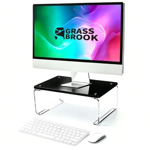 GRASS BROOK Acrylic Monitor & Laptop Stand Riser L14 x H5, Black GRASS BROOK Acrylic Monitor & Laptop Stand Riser L14 x H5, Black
