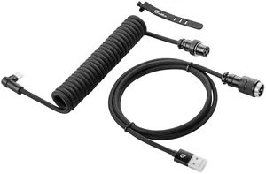 GUNMJO Pro Custom Coiled USB C Cable for Gaming Keyboard, Metal Aviator Mechanical Keyboard Cable with Type C Angled, 1.5M USB-C to USB-A, Classic Black Color GUNMJO Pro Custom Coiled USB C Cable for Gaming Keyboard, Metal Aviator Mechanical Keyboard Cable with Type C Angled, 1.5M USB-C to USB-A, Classic Black Color