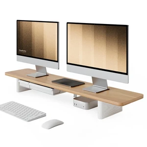 Fenge 42.5" Dual Monitor Stand with Storage Drawer & Solid Wood Legs Fenge 42.5" Dual Monitor Stand with Storage Drawer & Solid Wood Legs