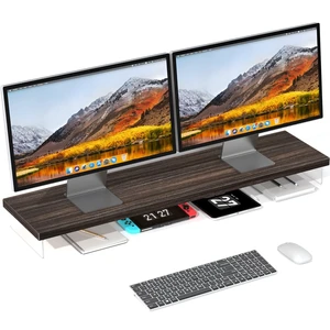 Dual Monitor Stand Riser, 40x10 in Wood & Acrylic Desktop Organizer Shelf Dual Monitor Stand Riser, 40x10 in Wood & Acrylic Desktop Organizer Shelf