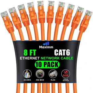 Maximm Cat6 Ethernet Cable 8 Ft, 10 Gbps 550 MHz, Orange, 10 Pack Maximm Cat6 Ethernet Cable 8 Ft, 10 Gbps 550 MHz, Orange, 10 Pack