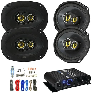 Car Speaker and Amp Combo: 4x Kicker CSC6934 900-Watt 6" x 9" Inch CS Series 3-Way Black Car Coaxial Speakers - Bundle With 400-Watts 4-Channel Bluetooth Amplifier, 8-Gauge Amp Install Wiring Kit Car Speaker and Amp Combo: 4x Kicker CSC6934 900-Watt 6" x 9" Inch CS Series 3-Way Black Car Coaxial Speakers - Bundle With 400-Watts 4-Channel Bluetooth Amplifier, 8-Gauge Amp Install Wiring Kit