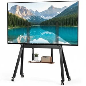 PEGZONE Rolling Scandinavian Easel TV Stand for 49 to 80 Inch TVS, Black PEGZONE Rolling Scandinavian Easel TV Stand for 49 to 80 Inch TVS, Black