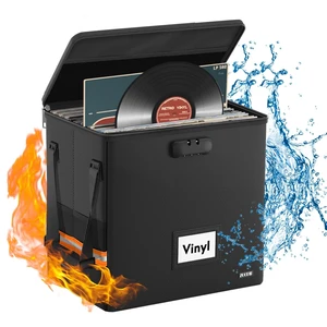 ZOOPIP Fireproof Vinyl Record Storage Box,Holds 55 Albums, Black ZOOPIP Fireproof Vinyl Record Storage Box,Holds 55 Albums, Black
