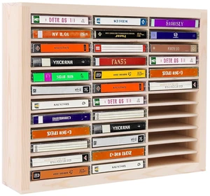 36-Slot Wooden Cassette Tape Organizer, Cassette Tape Storage Wall Mount or Freestanding 36-Slot Wooden Cassette Tape Organizer, Cassette Tape Storage Wall Mount or Freestanding