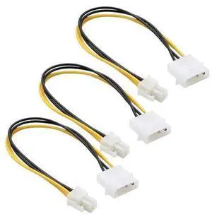 Vszerda 3-Pack LP4 Molex Male to ATX 4 pin Male Auxiliary Power Adapter Cable 9.5-inch (24cm), Black Vszerda 3-Pack LP4 Molex Male to ATX 4 pin Male Auxiliary Power Adapter Cable 9.5-inch (24cm), Black