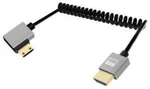 Vszerda 4K Left Angle Mini HDMI to HDMI Cable 2.2FT, 90 Degree Short HDMI to Mini HDMI Cable, Coiled Hdmi 2.0 Cable 4K@120Hz 18Gbps for Camera/Camcorder/HDTV/Tablet Vszerda 4K Left Angle Mini HDMI to HDMI Cable 2.2FT, 90 Degree Short HDMI to Mini HDMI Cable, Coiled Hdmi 2.0 Cable 4K@120Hz 18Gbps for Camera/Camcorder/HDTV/Tablet