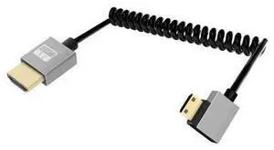 Vszerda 4K Right Angle Mini HDMI to HDMI Cable 2.2FT, 90 Degree Short HDMI to Mini HDMI Cable, Spring Coiled 2.0 Cable 4K@120Hz 48Gbps for Camera/Camcorder/HDTV/Tablet Vszerda 4K Right Angle Mini HDMI to HDMI Cable 2.2FT, 90 Degree Short HDMI to Mini HDMI Cable, Spring Coiled 2.0 Cable 4K@120Hz 48Gbps for Camera/Camcorder/HDTV/Tablet