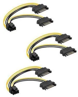 Vszerda Dual SATA 15Pin to 8-Pin(6+2 pin),Dual SATA to PCI-E Power Cable for Computers,Male to Male,1M,(3 Pack) Vszerda Dual SATA 15Pin to 8-Pin(6+2 pin),Dual SATA to PCI-E Power Cable for Computers,Male to Male,1M,(3 Pack)