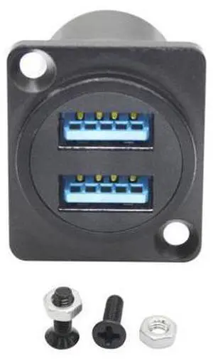 Vszerda Dual USB 3.0 Panel Mount Connector Adapter, D-Type USB Female to Female Through Socket with Install Screw, High Speed 5Gbps Data Transfer, 5V/2A Power (Black) Vszerda Dual USB 3.0 Panel Mount Connector Adapter, D-Type USB Female to Female Through Socket with Install Screw, High Speed 5Gbps Data Transfer, 5V/2A Power (Black)