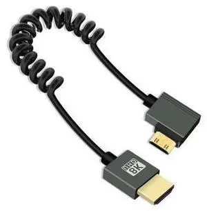 Vszerda 8K Left Angle Mini HDMI to HDMI Coiled Cable 2.2FT, 90 Degree Short HDMI to Mini HDMI Cable, Spring Spiral Hdmi 2.1 Cable 8K@60Hz 48Gbps for Camera/Camcorder/HDTV/Tablet Vszerda 8K Left Angle Mini HDMI to HDMI Coiled Cable 2.2FT, 90 Degree Short HDMI to Mini HDMI Cable, Spring Spiral Hdmi 2.1 Cable 8K@60Hz 48Gbps for Camera/Camcorder/HDTV/Tablet