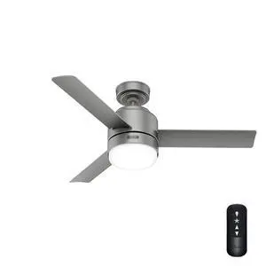 Hunter 44 inch Gilmour Matte Silver Damp Rated Ceiling Fan with LED Light Kit and Handheld Remote Hunter 44 inch Gilmour Matte Silver Damp Rated Ceiling Fan with LED Light Kit and Handheld Remote