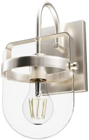 Hunter - Karloff 1-Light Brushed Nickel, Medium Size Sconce Light, Dimmable, Casual Style, for Bedrooms, Kitchens, Foyers, Bathrooms - 19842 Hunter - Karloff 1-Light Brushed Nickel, Medium Size Sconce Light, Dimmable, Casual Style, for Bedrooms, Kitchens, Foyers, Bathrooms - 19842