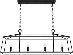 Hunter - Fair Oaks 4-Light Matte Black, Extra Large Chandelier, Dimmable, Formal Style, Linear Shaped, for Bedrooms, Kitchens, Dining, Living Rooms - 13099 Hunter - Fair Oaks 4-Light Matte Black, Extra Large Chandelier, Dimmable, Formal Style, Linear Shaped, for Bedrooms, Kitchens, Dining, Living Rooms - 13099