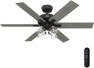 Hunter Fonthill Indoor Ceiling Fan With Light, Remote, 52-inch, Fresh White, Fast Install, 6-speeds (Matte Black) Hunter Fonthill Indoor Ceiling Fan With Light, Remote, 52-inch, Fresh White, Fast Install, 6-speeds (Matte Black)